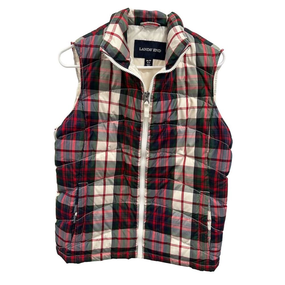 Lands' End Women's‎ Plaid Puffer Down Vest Red Size M Petites